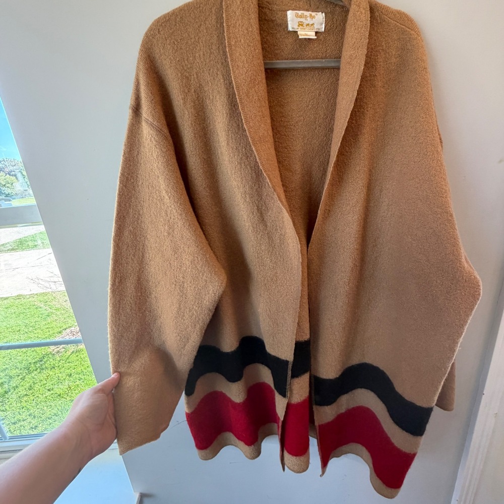 VTG Tally Ho Wool Cardigan Women 2X Striped Oversized Minimalist Old Money
